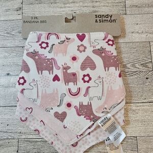 Bandana Bibs NWT Pack Of 3 Unicorns Hearts & Rainbows